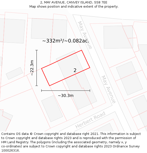 2, MAY AVENUE, CANVEY ISLAND, SS8 7EE: Plot and title map