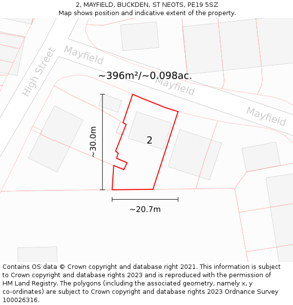 2, MAYFIELD, BUCKDEN, ST NEOTS, PE19 5SZ: Plot and title map