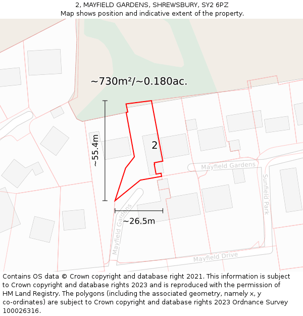 2, MAYFIELD GARDENS, SHREWSBURY, SY2 6PZ: Plot and title map