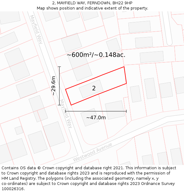 2, MAYFIELD WAY, FERNDOWN, BH22 9HP: Plot and title map