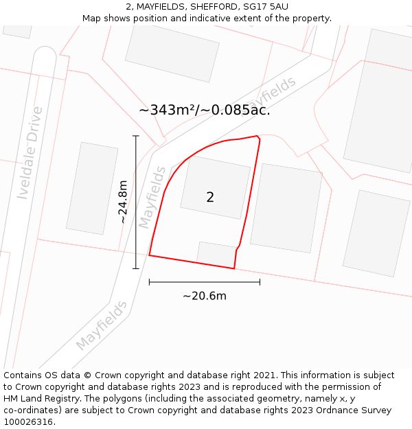 2, MAYFIELDS, SHEFFORD, SG17 5AU: Plot and title map