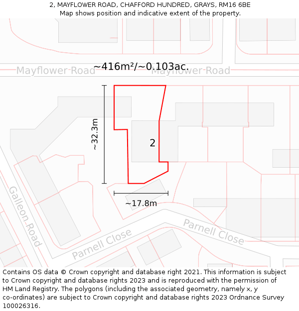 2, MAYFLOWER ROAD, CHAFFORD HUNDRED, GRAYS, RM16 6BE: Plot and title map