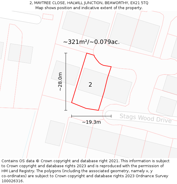 2, MAYTREE CLOSE, HALWILL JUNCTION, BEAWORTHY, EX21 5TQ: Plot and title map