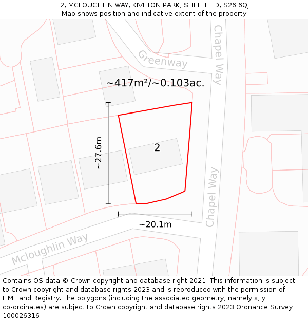 2, MCLOUGHLIN WAY, KIVETON PARK, SHEFFIELD, S26 6QJ: Plot and title map