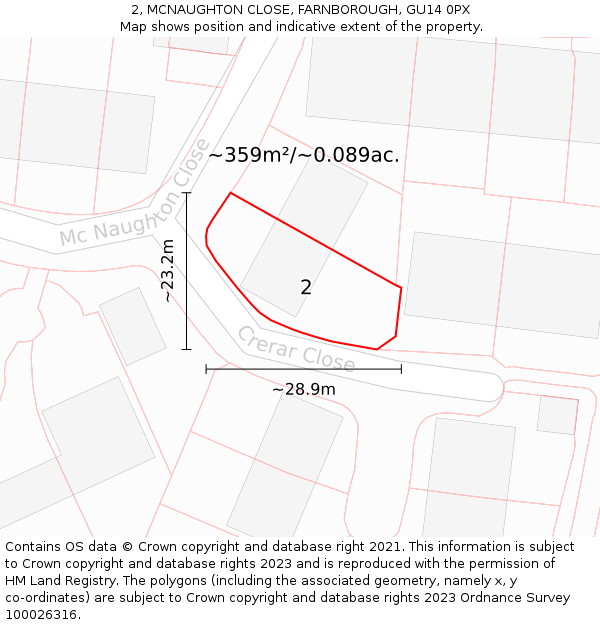 2, MCNAUGHTON CLOSE, FARNBOROUGH, GU14 0PX: Plot and title map