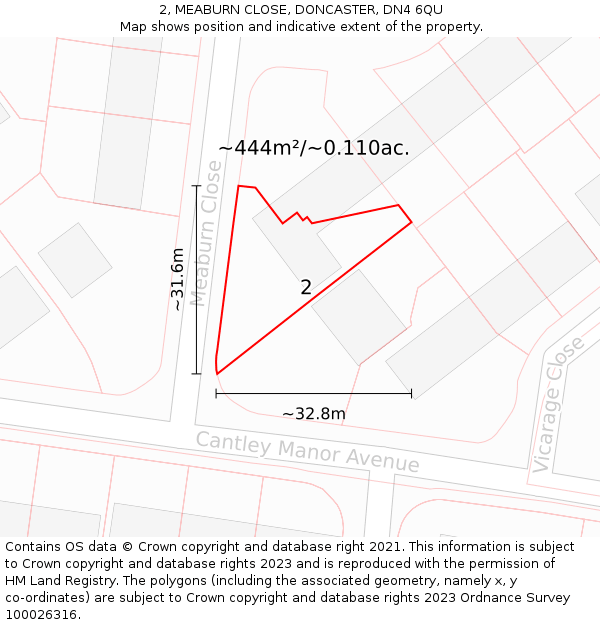 2, MEABURN CLOSE, DONCASTER, DN4 6QU: Plot and title map