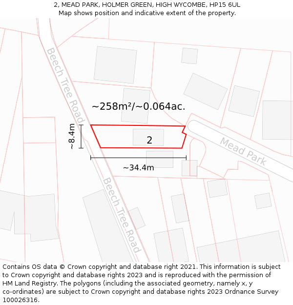 2, MEAD PARK, HOLMER GREEN, HIGH WYCOMBE, HP15 6UL: Plot and title map