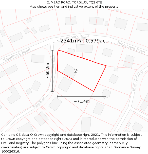 2, MEAD ROAD, TORQUAY, TQ2 6TE: Plot and title map