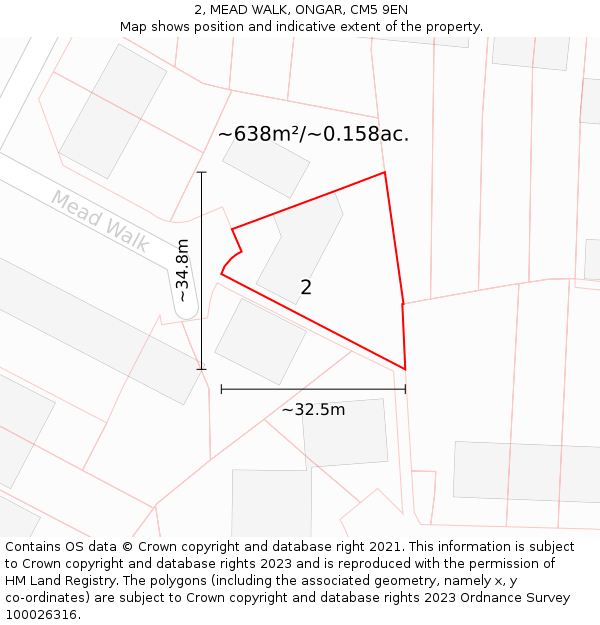 2, MEAD WALK, ONGAR, CM5 9EN: Plot and title map