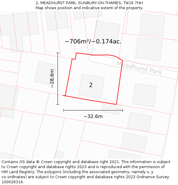 2, MEADHURST PARK, SUNBURY-ON-THAMES, TW16 7NH: Plot and title map