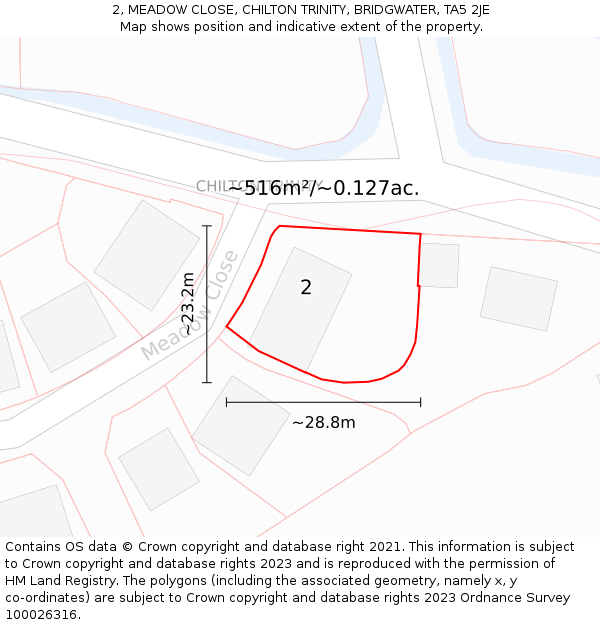 2, MEADOW CLOSE, CHILTON TRINITY, BRIDGWATER, TA5 2JE: Plot and title map