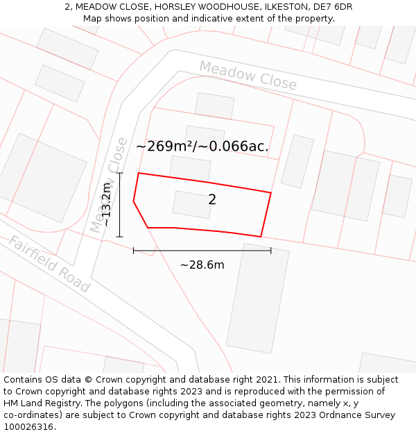 2, MEADOW CLOSE, HORSLEY WOODHOUSE, ILKESTON, DE7 6DR: Plot and title map