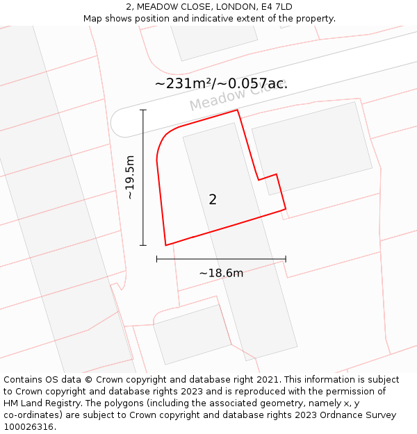 2, MEADOW CLOSE, LONDON, E4 7LD: Plot and title map