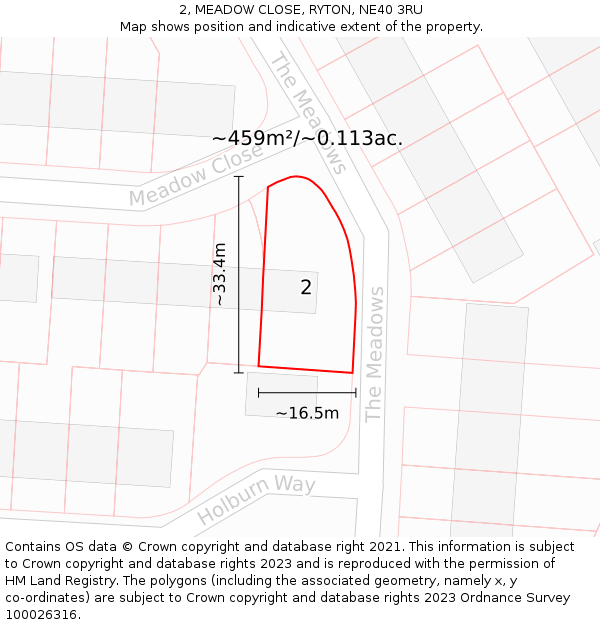 2, MEADOW CLOSE, RYTON, NE40 3RU: Plot and title map