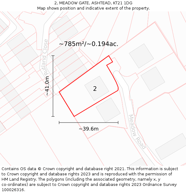 2, MEADOW GATE, ASHTEAD, KT21 1DG: Plot and title map