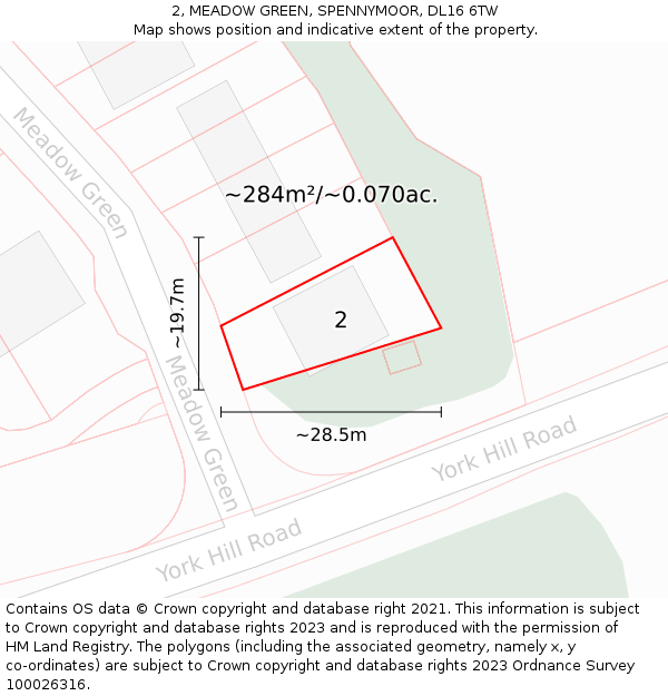 2, MEADOW GREEN, SPENNYMOOR, DL16 6TW: Plot and title map