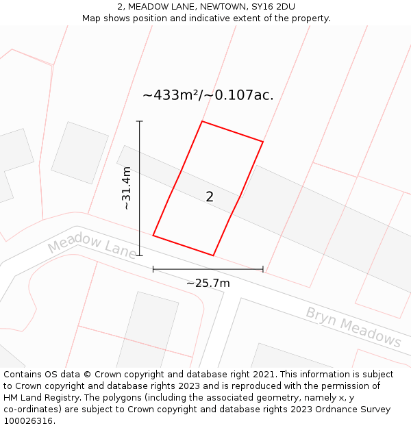 2, MEADOW LANE, NEWTOWN, SY16 2DU: Plot and title map