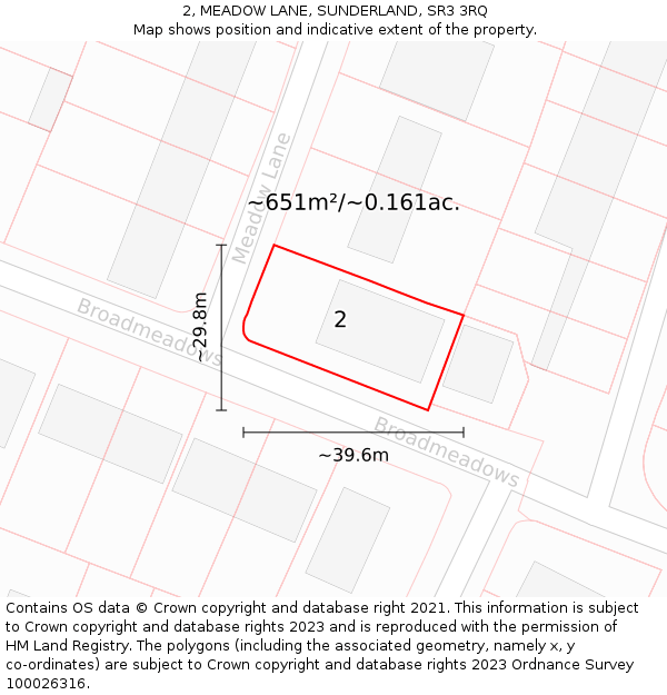 2, MEADOW LANE, SUNDERLAND, SR3 3RQ: Plot and title map