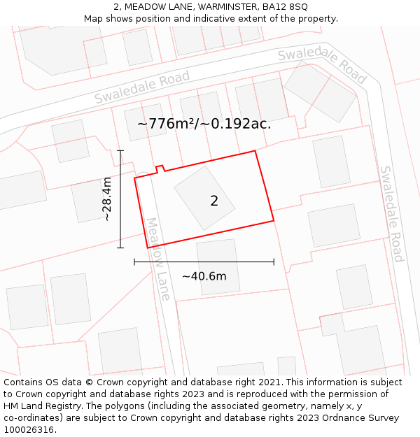 2, MEADOW LANE, WARMINSTER, BA12 8SQ: Plot and title map