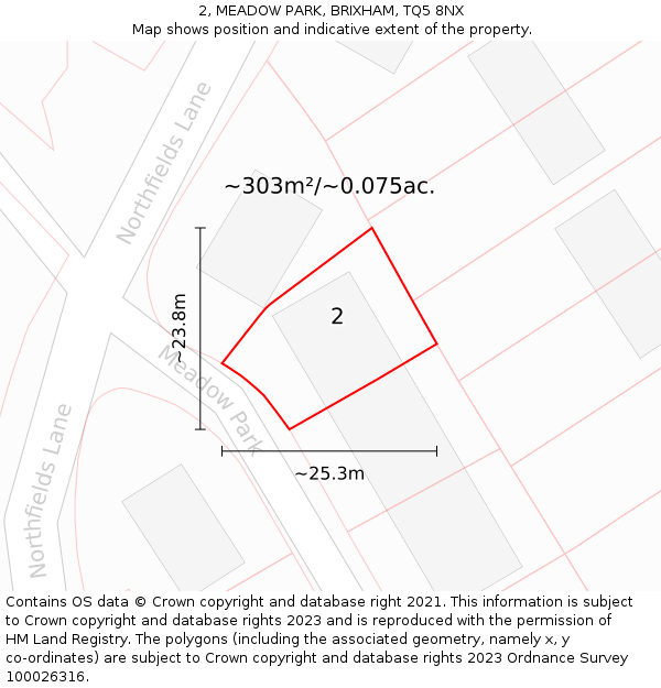 2, MEADOW PARK, BRIXHAM, TQ5 8NX: Plot and title map