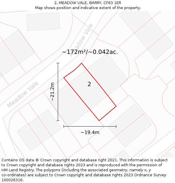 2, MEADOW VALE, BARRY, CF63 1ER: Plot and title map