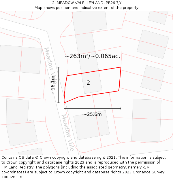 2, MEADOW VALE, LEYLAND, PR26 7JY: Plot and title map