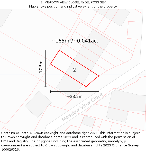 2, MEADOW VIEW CLOSE, RYDE, PO33 3EY: Plot and title map