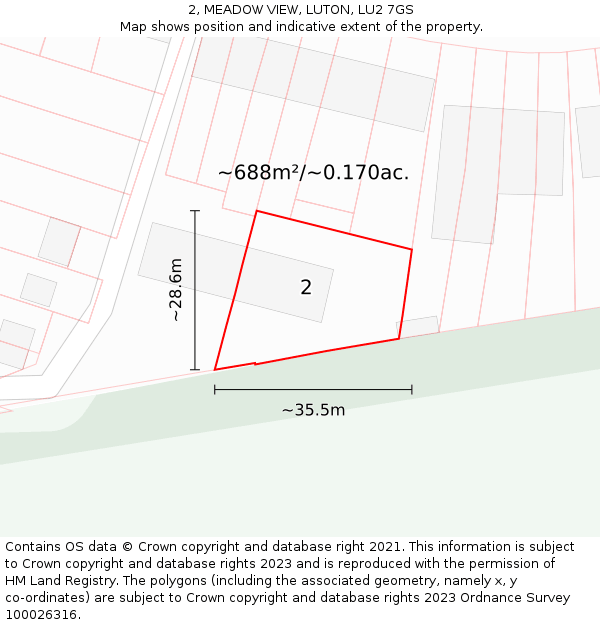 2, MEADOW VIEW, LUTON, LU2 7GS: Plot and title map