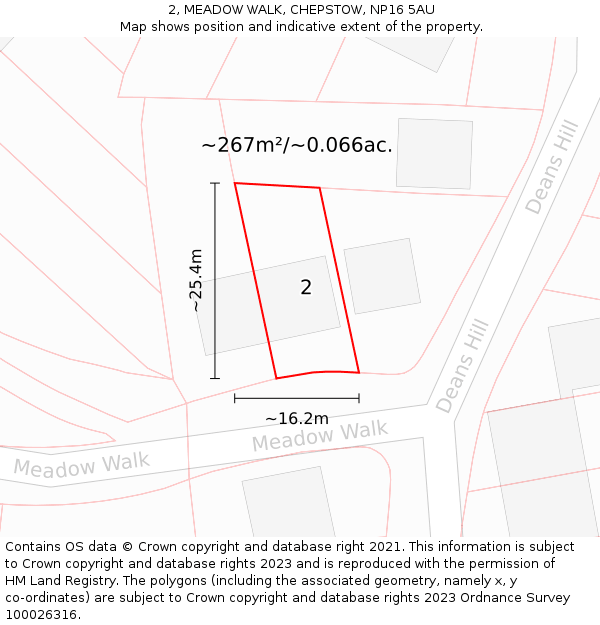 2, MEADOW WALK, CHEPSTOW, NP16 5AU: Plot and title map