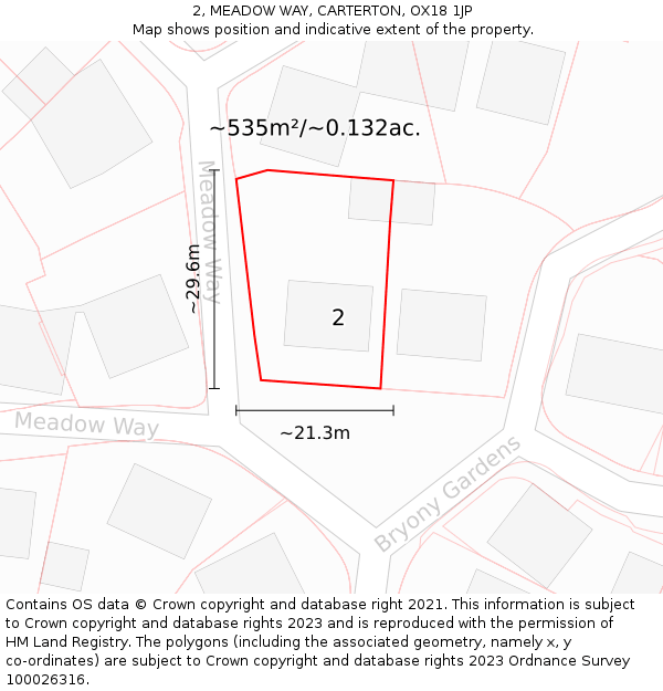 2, MEADOW WAY, CARTERTON, OX18 1JP: Plot and title map