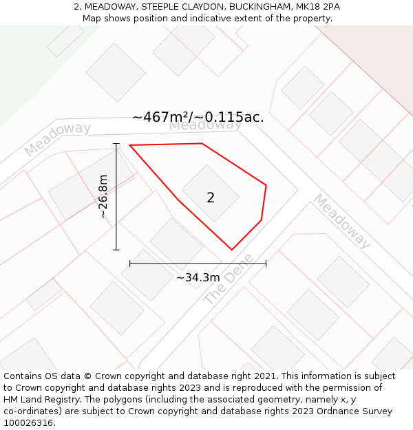 2, MEADOWAY, STEEPLE CLAYDON, BUCKINGHAM, MK18 2PA: Plot and title map
