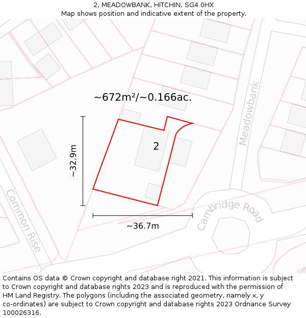 2, MEADOWBANK, HITCHIN, SG4 0HX: Plot and title map