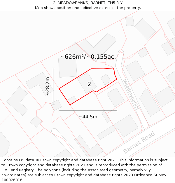 2, MEADOWBANKS, BARNET, EN5 3LY: Plot and title map