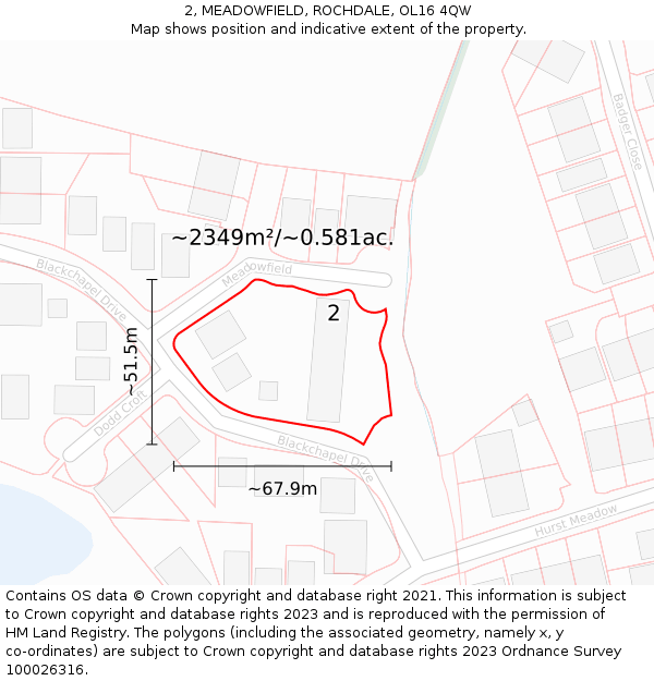 2, MEADOWFIELD, ROCHDALE, OL16 4QW: Plot and title map