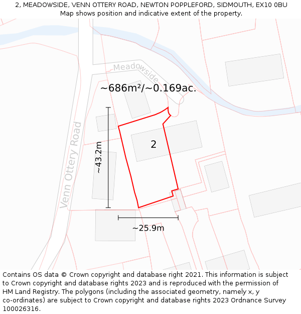 2, MEADOWSIDE, VENN OTTERY ROAD, NEWTON POPPLEFORD, SIDMOUTH, EX10 0BU: Plot and title map