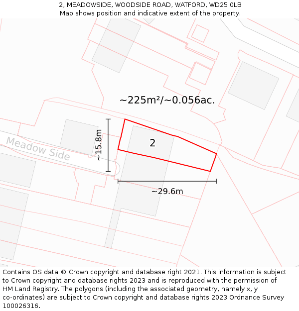 2, MEADOWSIDE, WOODSIDE ROAD, WATFORD, WD25 0LB: Plot and title map