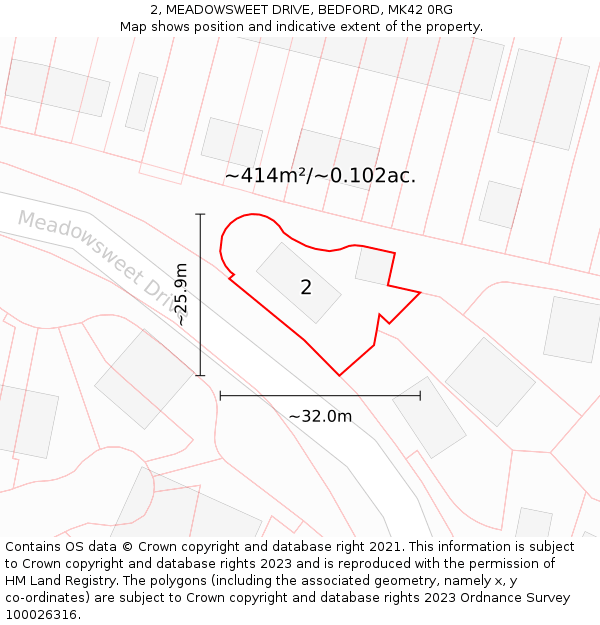 2, MEADOWSWEET DRIVE, BEDFORD, MK42 0RG: Plot and title map