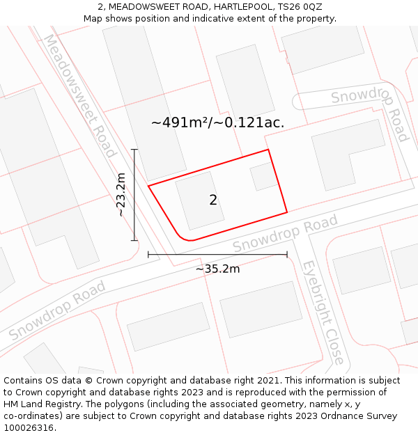 2, MEADOWSWEET ROAD, HARTLEPOOL, TS26 0QZ: Plot and title map