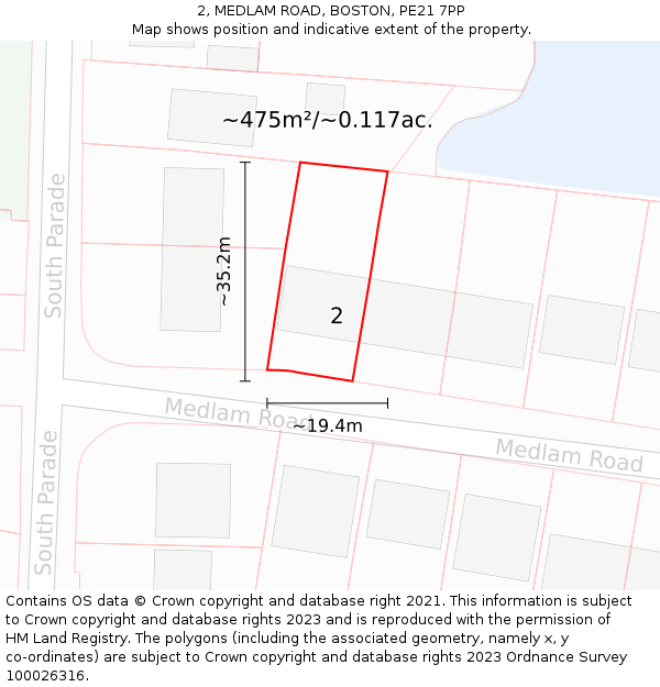 2, MEDLAM ROAD, BOSTON, PE21 7PP: Plot and title map