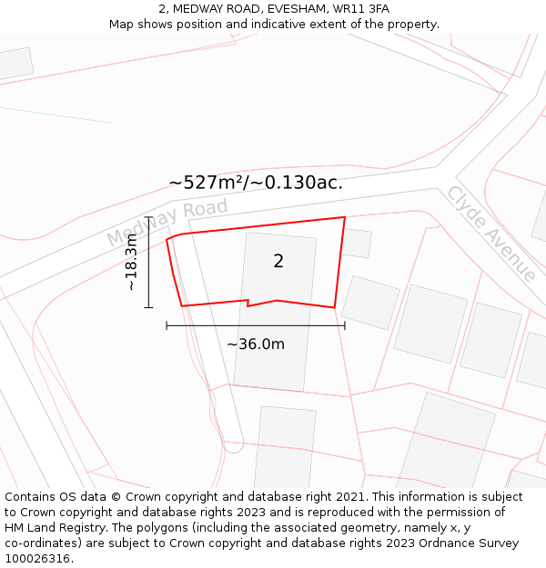 2, MEDWAY ROAD, EVESHAM, WR11 3FA: Plot and title map