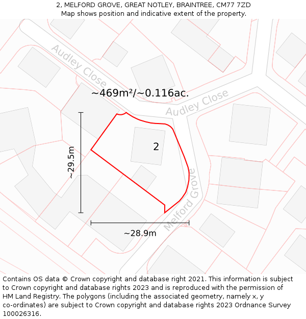 2, MELFORD GROVE, GREAT NOTLEY, BRAINTREE, CM77 7ZD: Plot and title map