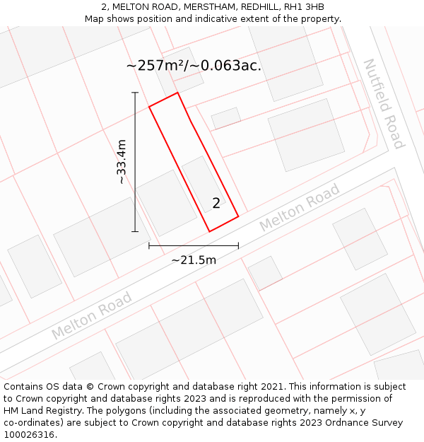 2, MELTON ROAD, MERSTHAM, REDHILL, RH1 3HB: Plot and title map