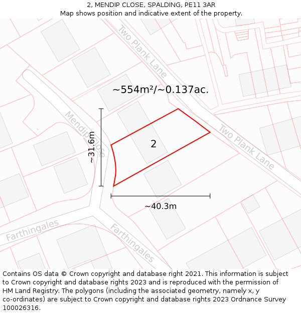 2, MENDIP CLOSE, SPALDING, PE11 3AR: Plot and title map