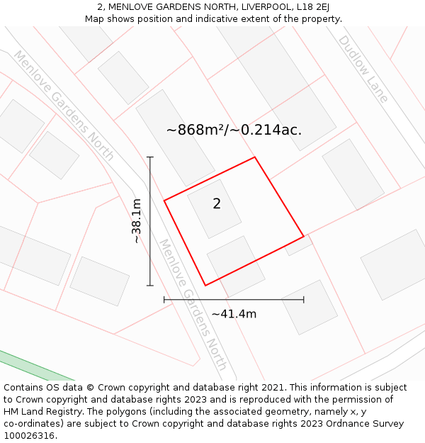 2, MENLOVE GARDENS NORTH, LIVERPOOL, L18 2EJ: Plot and title map
