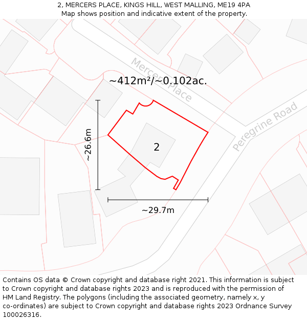 2, MERCERS PLACE, KINGS HILL, WEST MALLING, ME19 4PA: Plot and title map