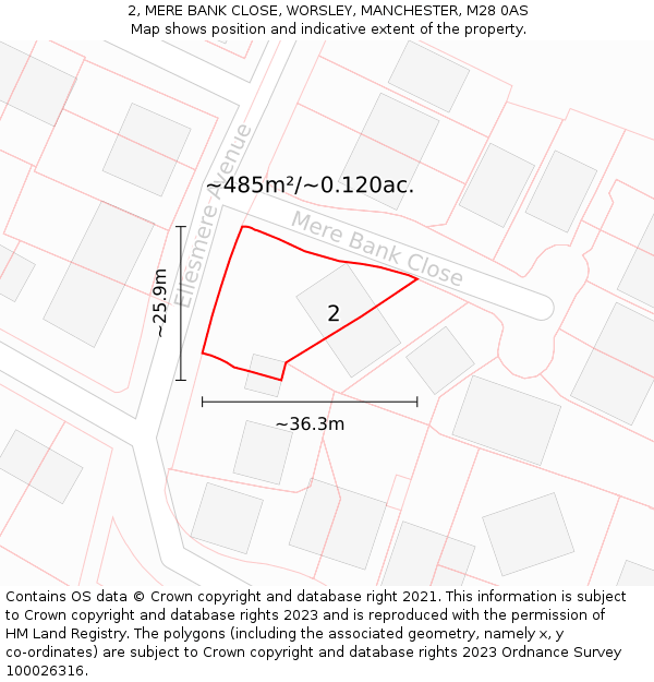 2, MERE BANK CLOSE, WORSLEY, MANCHESTER, M28 0AS: Plot and title map