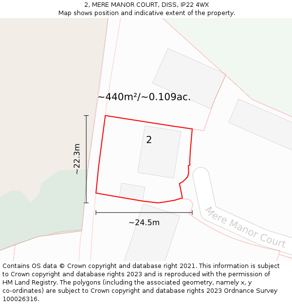 2, MERE MANOR COURT, DISS, IP22 4WX: Plot and title map