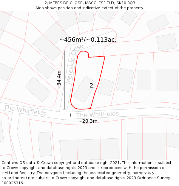 2, MERESIDE CLOSE, MACCLESFIELD, SK10 3QR: Plot and title map