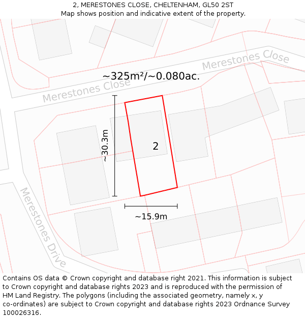 2, MERESTONES CLOSE, CHELTENHAM, GL50 2ST: Plot and title map