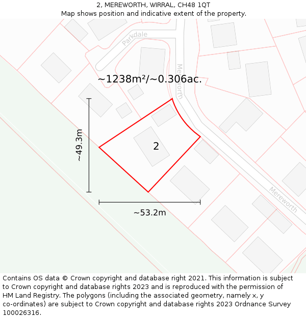 2, MEREWORTH, WIRRAL, CH48 1QT: Plot and title map